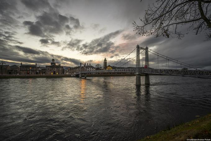 Inverness, Highlands, Scotland, View of the River Ness in the evening.