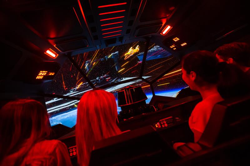 Guests board a First Order Short-Range Evacuation Vehicle – otherwise known as an escape pod – in Star Wars: Rise of the Resistance, in Star Wars: Rise of the Resistance, the groundbreaking new attraction opening Dec. 5, 2019, inside Star Wars: Galaxy’s Edge at Disney’s Hollywood Studios in Florida and Jan. 17, 2020, at Disneyland Park in California. (Steven Diaz, photographer)