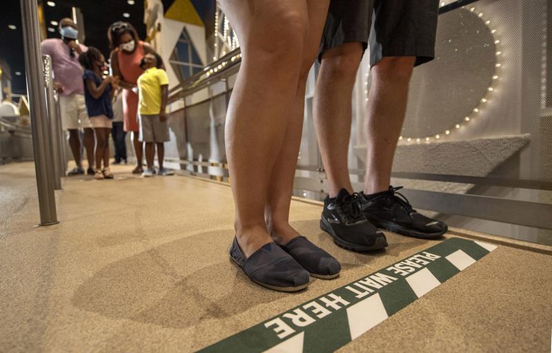 Ground markings will help promote proper physical distancing in attraction queues at Walt Disney World Resort theme parks in Lake Buena Vista, Fla. These markings are one of several new and enhanced health and safety measures in place for the parks’ phased reopening beginning July 11, 2020. (Kent Phillips, photographer)